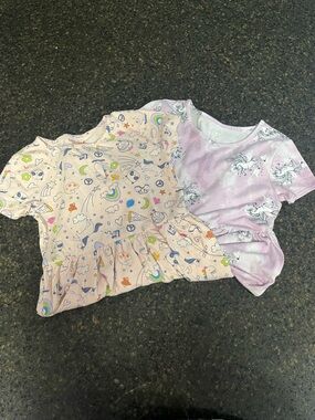 BUNDLE LOT SET 2 Little Girls Dresses Pocket Pink Purple Unicorn Rainbow Magical